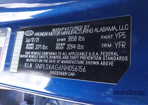 2022 Hyundai Elantra Sel z USA, uszkodzony, nr VIN 5NPLS4AG6NH056156